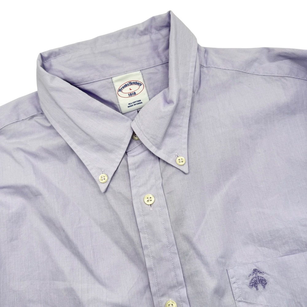 Brooks‎ Brothers 1818 Men's Large Purple Cotton Button Down Shirt Logo Pocket